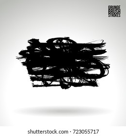 Black brush stroke and texture. Grunge vector abstract hand - painted element. Underline and border design.