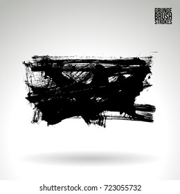 Black brush stroke and texture. Grunge vector abstract hand - painted element. Underline and border design.