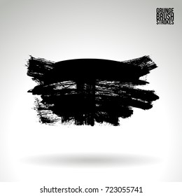 Black brush stroke and texture. Grunge vector abstract hand - painted element. Underline and border design.