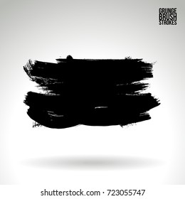 Black brush stroke and texture. Grunge vector abstract hand - painted element. Underline and border design.
