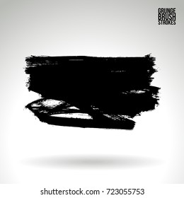 Black brush stroke and texture. Grunge vector abstract hand - painted element. Underline and border design.