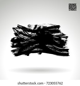 Black brush stroke and texture. Grunge vector abstract hand - painted element. Underline and border design.