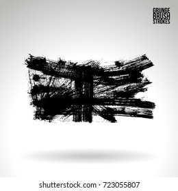 Black brush stroke and texture. Grunge vector abstract hand - painted element. Underline and border design.