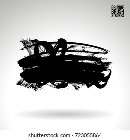 Black brush stroke and texture. Grunge vector abstract hand - painted element. Underline and border design.