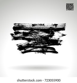 Black brush stroke and texture. Grunge vector abstract hand - painted element. Underline and border design.