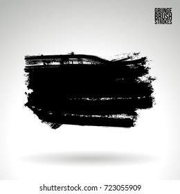 Black brush stroke and texture. Grunge vector abstract hand - painted element. Underline and border design.