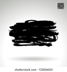 Black brush stroke and texture. Grunge vector abstract hand - painted element. Underline and border design.