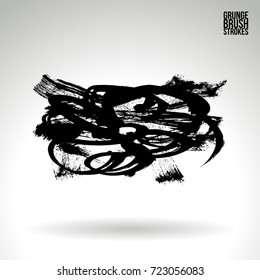 Black brush stroke and texture. Grunge vector abstract hand - painted element. Underline and border design.