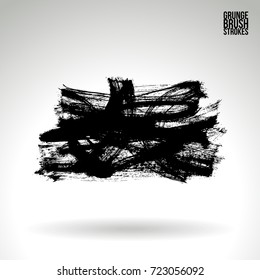 Black brush stroke and texture. Grunge vector abstract hand - painted element. Underline and border design.