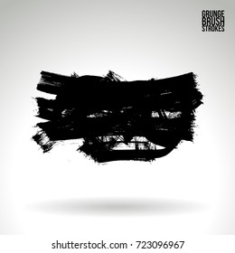 Black brush stroke and texture. Grunge vector abstract hand - painted element. Underline and border design.