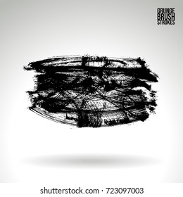 Black brush stroke and texture. Grunge vector abstract hand - painted element. Underline and border design.