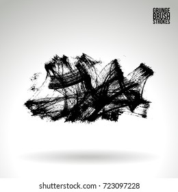 Black brush stroke and texture. Grunge vector abstract hand - painted element. Underline and border design.