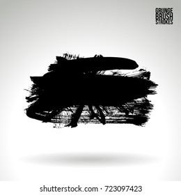 Black brush stroke and texture. Grunge vector abstract hand - painted element. Underline and border design.