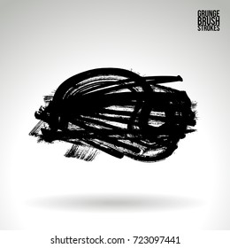 Black brush stroke and texture. Grunge vector abstract hand - painted element. Underline and border design.