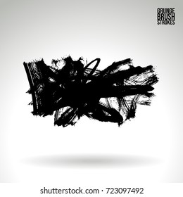 Black brush stroke and texture. Grunge vector abstract hand - painted element. Underline and border design.