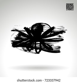 Black brush stroke and texture. Grunge vector abstract hand - painted element. Underline and border design.