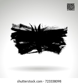 Black brush stroke and texture. Grunge vector abstract hand - painted element. Underline and border design.