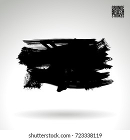 Black brush stroke and texture. Grunge vector abstract hand - painted element. Underline and border design.