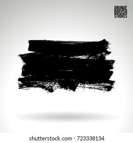 Black brush stroke and texture. Grunge vector abstract hand - painted element. Underline and border design.