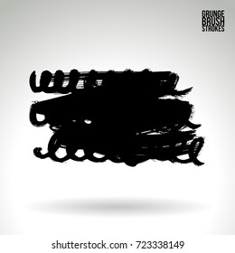 Black brush stroke and texture. Grunge vector abstract hand - painted element. Underline and border design.