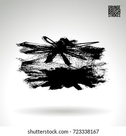 Black brush stroke and texture. Grunge vector abstract hand - painted element. Underline and border design.