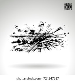 Black brush stroke and texture. Grunge vector abstract hand - painted element. Underline and border design.