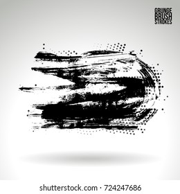 Black brush stroke and texture. Grunge vector abstract hand - painted element. Underline and border design.