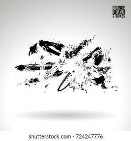 Black brush stroke and texture. Grunge vector abstract hand - painted element. Underline and border design.