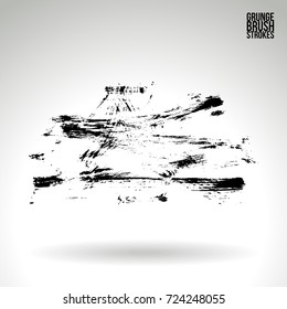Black brush stroke and texture. Grunge vector abstract hand - painted element. Underline and border design.