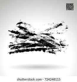 Black brush stroke and texture. Grunge vector abstract hand - painted element. Underline and border design.