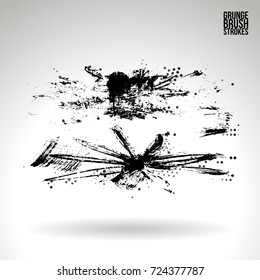 Black brush stroke and texture. Grunge vector abstract hand - painted element. Underline and border design.