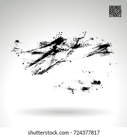 Black brush stroke and texture. Grunge vector abstract hand - painted element. Underline and border design.
