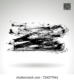 Black brush stroke and texture. Grunge vector abstract hand - painted element. Underline and border design.