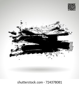 Black brush stroke and texture. Grunge vector abstract hand - painted element. Underline and border design.
