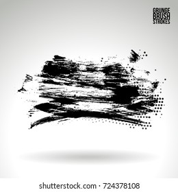 Black brush stroke and texture. Grunge vector abstract hand - painted element. Underline and border design.