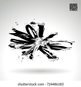 Black brush stroke and texture. Grunge vector abstract hand - painted element. Underline and border design.