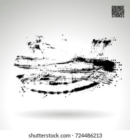 Black brush stroke and texture. Grunge vector abstract hand - painted element. Underline and border design.