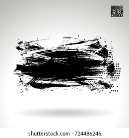 Black brush stroke and texture. Grunge vector abstract hand - painted element. Underline and border design.