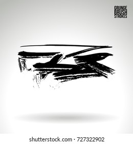 Black brush stroke and texture. Grunge vector abstract hand - painted element. Underline and border design.
