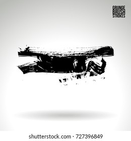 Black brush stroke and texture. Grunge vector abstract hand - painted element. Underline and border design.