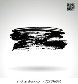 Black brush stroke and texture. Grunge vector abstract hand - painted element. Underline and border design.