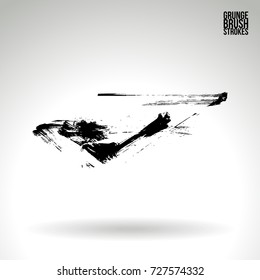 Black brush stroke and texture. Grunge vector abstract hand - painted element. Underline and border design.