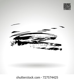 Black brush stroke and texture. Grunge vector abstract hand - painted element. Underline and border design.