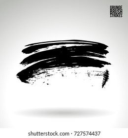 Black brush stroke and texture. Grunge vector abstract hand - painted element. Underline and border design.