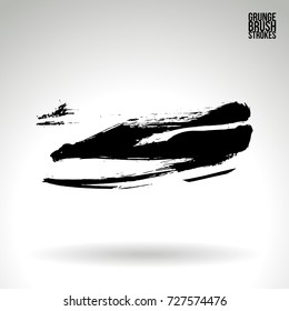 Black brush stroke and texture. Grunge vector abstract hand - painted element. Underline and border design.