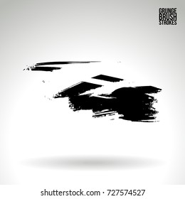 Black brush stroke and texture. Grunge vector abstract hand - painted element. Underline and border design.