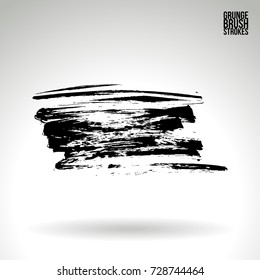 Black brush stroke and texture. Grunge vector abstract hand - painted element. Underline and border design.