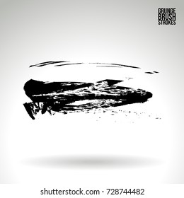 Black brush stroke and texture. Grunge vector abstract hand - painted element. Underline and border design.
