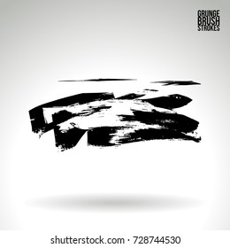 Black brush stroke and texture. Grunge vector abstract hand - painted element. Underline and border design.