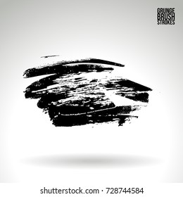 Black brush stroke and texture. Grunge vector abstract hand - painted element. Underline and border design.